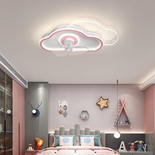 Tabrãos de teto de neochy com lâmpadas, fãs de teto LED para crianças com luzes, lâmpada de ventilador moderna e diminuída com controle remoto 6 engrenagens luzes ajustáveis ​​para sala de estar interna na sala de estar/rosa