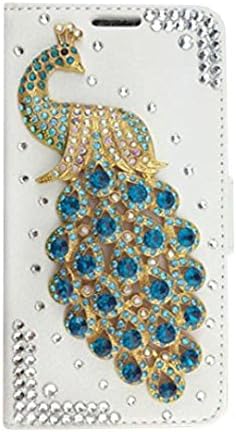 Jesiya Compatível com iPhone XS/X/10 Caixa de carteira de glitter Design de pavão brilhante luxo 3D Crystal Rhinestone Bling Diamond Protective Flip Folio Capa, com slot de cartão de crédito e kickstand