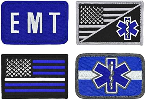 Fin White Line American Flag Patch 4-Pack Conjunto, 2x3 polegadas, bordados, gancho e loop, acessório militar e tático para roupas-jackets-chapéus-backpacks, paramédico-EMS-EMS