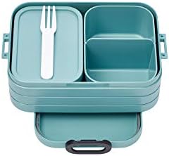 MEPAL, BENTO Lunch Box Midi com 2 compartimentos para armazenamento de alimentos, uma caixa destacável, incluindo um garfo, portátil, bpa livre, verde nórdico, detém 30,4 oz, 1 contagem