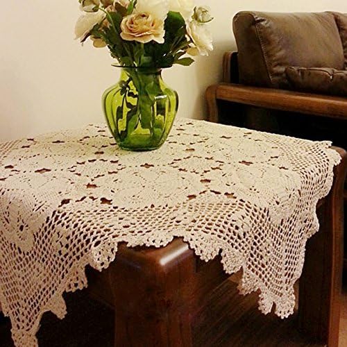 GraceBuy Beige 19 polegadas quadradas feitas artesanais algodão Crochet Toilies de toalha de renda