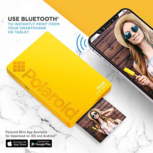 Impressora de bolso de hortelã de hortelã Zink Polaroid com Zink Zero Ink Technology & Bluetooth embutido para Android & iOS Dispositivos - Amarelo