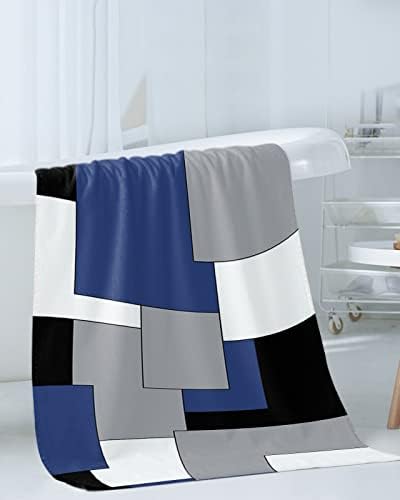 Bloco de cor azul marinho preto de toalha de bloco de cores para banheiro, banheira de microfibra cozinha cabelos de praia de ioga toalhas de lavagem, toalhas decorativas geométricas de cinza branco Patckwork