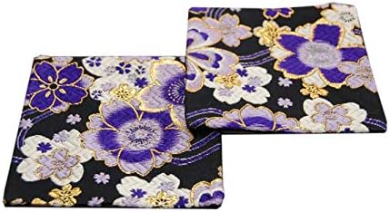 Coasters de Shinsendo Kimono Japanese Tradicional Fabrics Kinran Conjunto de 2 (Nome do padrão: Campo roxo)