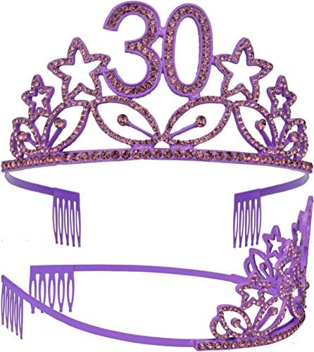 30º aniversário FAT E TIARA PARA MULHERES - FABULOSO GLITTER SASH + estrelas Stars Rhinestone Purple Premium Metal Tiara para