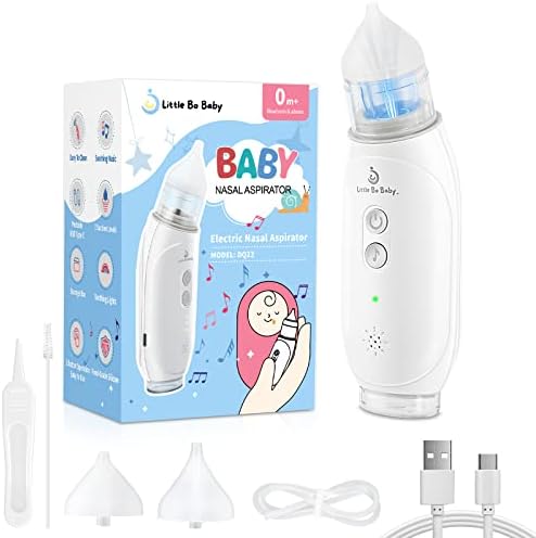 Little Bo Baby Nasal Aspirador para bebê, aspirador de nariz elétrico para criança com música e otário suave do nariz de bebê, bicos de silicone com qualidade de comida