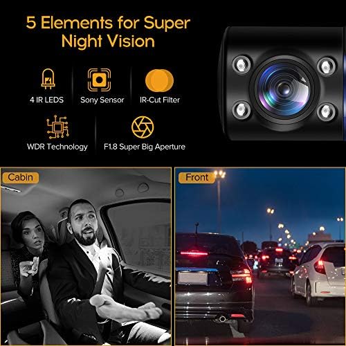 Dash Cam Front and Inside, Blueskysea B2W 1080p WiFi Dashcam com tela LCD de 2 '', 2 lentes HD rotativas, IR Night Vision,