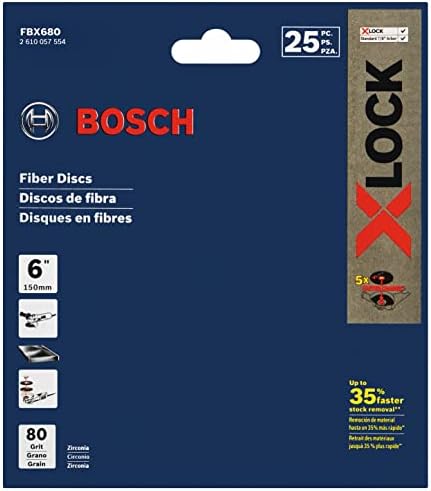 Bosch FBX680 25-PACK 6 pol. Discos de fibra abrasiva de grão médio médio-bloqueio 80 Compatível com grão com 7/8 pol. Arbor for Aplicações