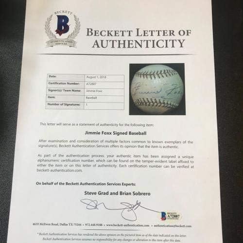 Espetacular Jimmie Foxx Single assinado Baseball PSA DNA & BECKETT COA - Bolalls autografados