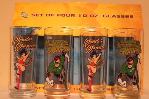 Conjunto de quatro quadrinhos DC 10oz Glasses Superman Batman Wonder Women Lantern Green