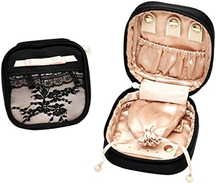 Tfiiexfl Black Lace Bolsa de jóias Viagem Jóias portáteis Caixa de jóias portáteis com anéis Brincos Organizador de jóias de colar
