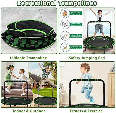 Mini trampolim 36 Para crianças com alça de espuma, trampolim da criança com alça ajustável, fitness de trampolim dobrável externo para crianças para crianças de 3 anos ou mais do exercício para crianças