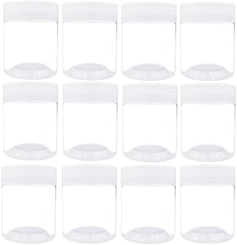 12 oz 4 oz de frascos de plástico vazios com tampas, recipientes de armazenamento transparente de boca larga, frascos de plástico redondo redondo vazios com tampas e etiquetas para manteiga corporal, sal de banho, lodo e produtos de beleza