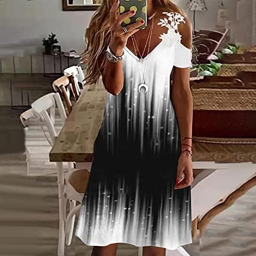 Mulheres ombros frios Midi Dress Lace tiras de manga curta estampa floral boho vestidos 2023 verão na moda V pescoço longo