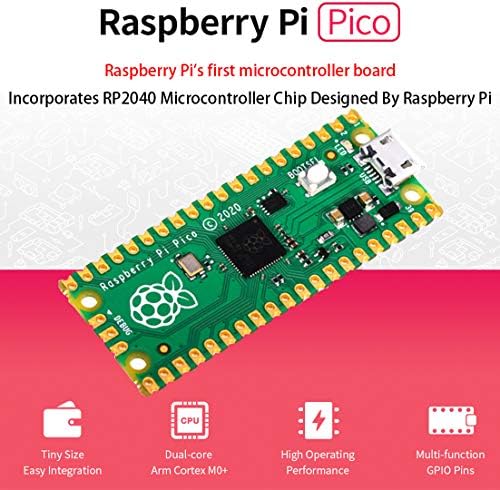 Raspberry Pi Pico com o Mini Desenvolvimento Mini de Desenvolvimento de Cabeçalho Pré-Resolvido com base no chip Raspberry Pi RP2040, processador de córtex de braço duplo Cortex M0+, relógio flexível em execução até 133 MHz