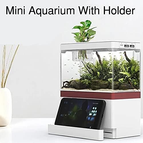 WPYYI Desktop Creative USB Mini Aquarium Fish Tank com suporte de telefone com lâmpada LED Light Betta Fish Fighting Cylinder