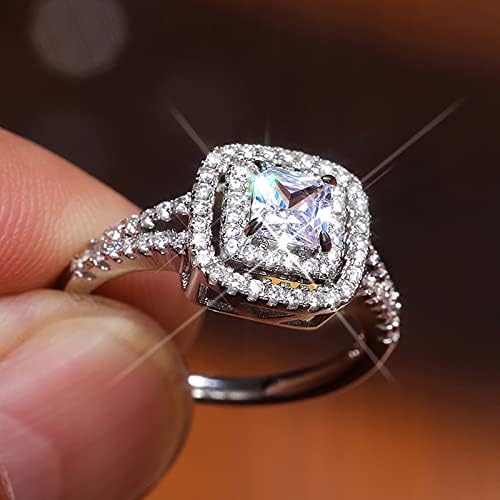 2023 Feminina Full Square Zirconia Full Bling Diamond noivado Anel de casamento Slim Ring