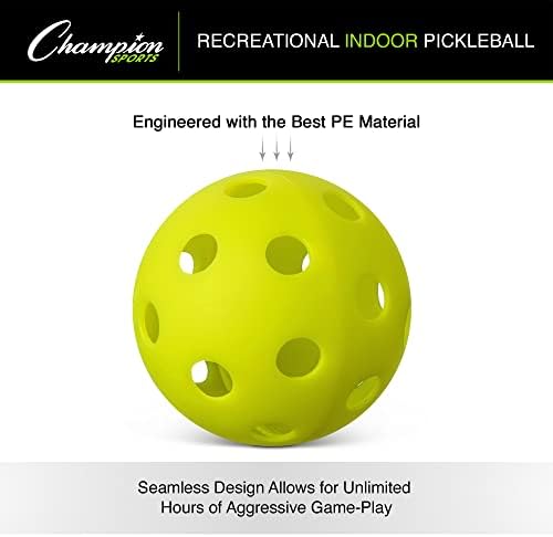 Bolas de pickball de esportes campeões: tamanho oficial de recreação e pickleballs de torneios - bola de pickleball amarela para quadras externas e internas - 6 pacote