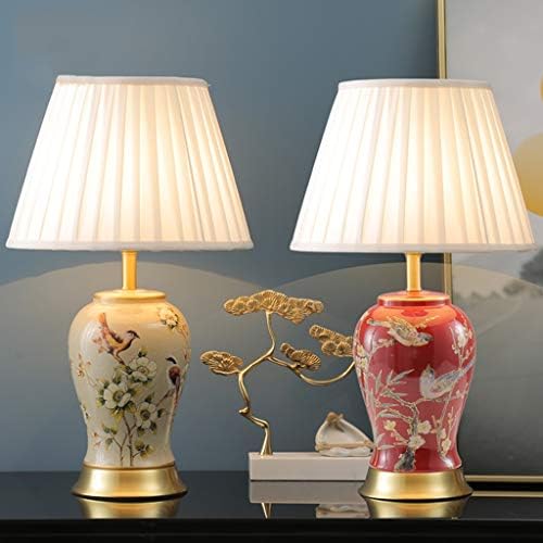 Lâmpada da sala da sala da lâmpada de mesa ZXZB, lâmpada de cerâmica de flor e pássaro Lâmpada de leitura e27 Luz de proteção ocular