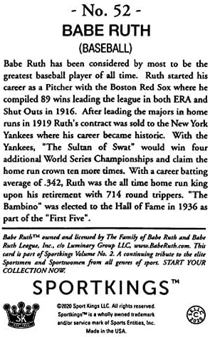 2021 Sportskings Volume 2 Base de varejo #52 Babe Ruth Baseball Baseball Cartão esportivo colecionável em condição bruta