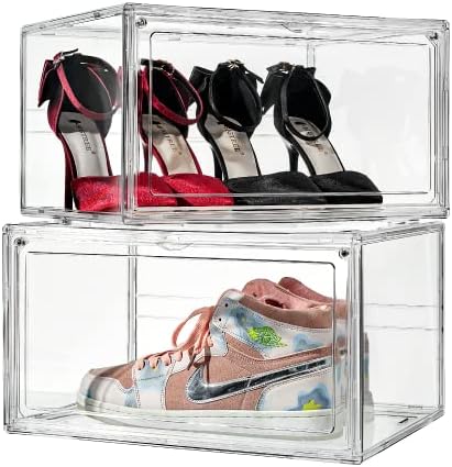 Sneakerview Clear Shoe Boxes com tampa –360 ° de plástico transparente de armazenamento de tênis empilhável para tênis. Caso de exibição de calçados de acrílico de grau profissional.