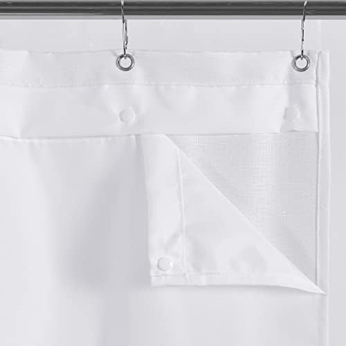SNAP na substituição do revestimento de cortina de chuveiro de tecido, 71 W x 70 H, revestimento repelente de água para o estilo de banheira padrão, removível e lavável da máquina, branco