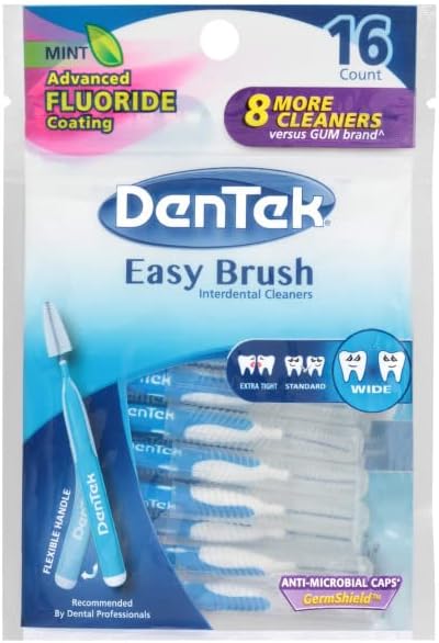 Limpadores interdentais de pincel Easy Easy, escovas entre dentes, largura, sabor de hortelã, 16 contagem, pacote de 6