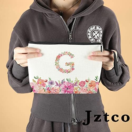 Bolsa de maquiagem inicial da JZTCO, Monograma Saco Presente personalizado, adequado para casamento, praia, férias, presente de aniversário