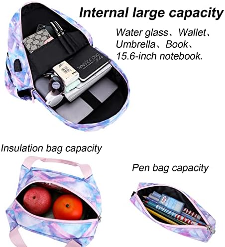 Mochila Zhierna Kids para meninas adolescentes, 3pcs Conjunto fofo bolsa de escola primária, 15,6in Laptop Daypack Bookbags com porta de carregamento USB
