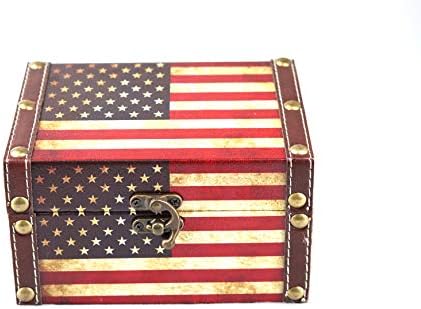Caixa de bugigangas de madeira vintage de madeira patriótica exasinina caixa de bugiganga de banheira americana
