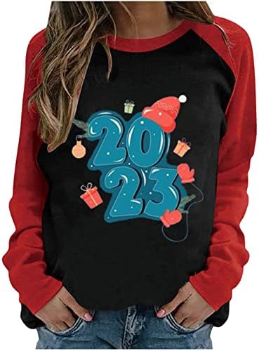 2023 Feliz Ano Novo Mulheres Manga longa Tops fofos Bunny Pullover Sweetshirt Fashion Rabbit Raglan Shirt Tunic Blouse