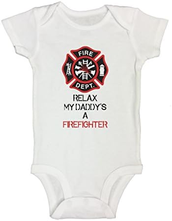 Bodysuit de bebê fofo relaxe meu pai é um bombeiro Funny Bodysuits - Little Royaltee
