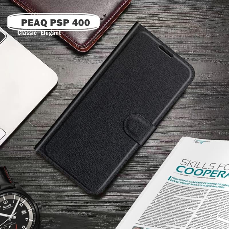 Caixa de telefone FixGut® Compatível com PEAQ PSP 400 Case de proteção, estojo de couro de estante de alta qualidade com slots de cartão e função de suporte para Peach PSP 400