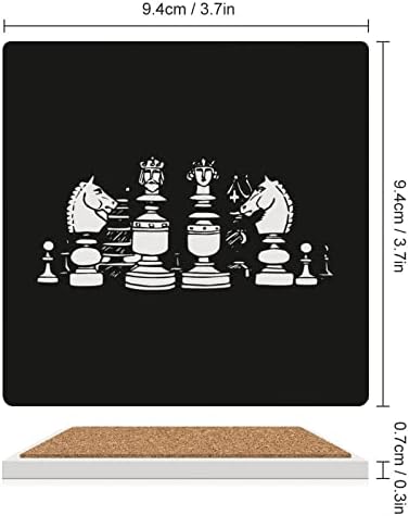 Coasters internacionais de xadrez para bebidas quadradas tapetes de cerâmica com base de cortiça 6pcs