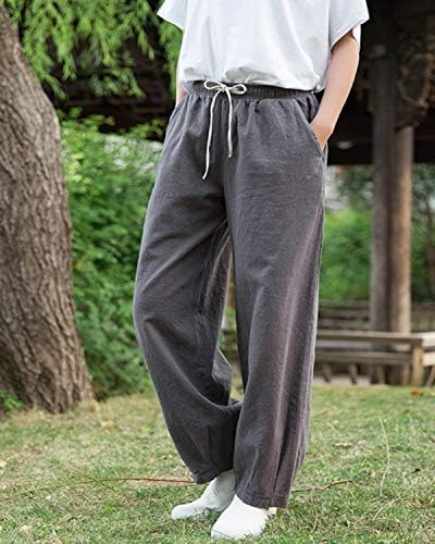 Safeeye Women's Loose Linen Pants Casual Lares Legas de cordão Striaght Fit Trouser