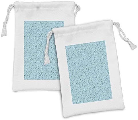 Ambesonne Music Note Fabric bolsa Conjunto de 2, estilo de doodle vintage flutuando em torno de redemoinhos e ondas, pequenas bolsas de cordão para máscaras e favores de produtos de higiene pessoal, 9 x 6, azul azul pálido azul