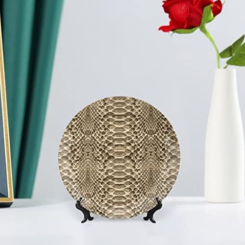 Placas de cerâmica redonda de prato de moda de textura de pele de cobra com suporte para display para decoração de casamento de escritório em casa