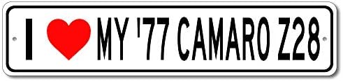 1977 77 Chevy Camaro Z28 Eu amo meu carro de alumínio, decoração de parede de garagem, sinal de caverna - 4x18 polegadas