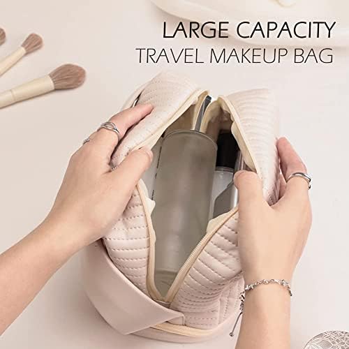 Bolsa de maquiagem de viagens Ezsona para mulheres - Bolsa cosmética de viagens de duas camadas PU de couro PU