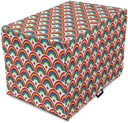 Capa de caixa de cachorro neutro lunarável, padrão repetitivo colorido com estrelas do arco -íris e listras de desenho