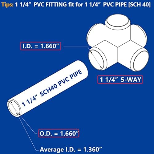 Letsfix PVC Cotovela de cotovelo de 1 1/4 de polegada, conectores de PVC de 5 vias para SCH40 1 1/4 polegada Tubo de