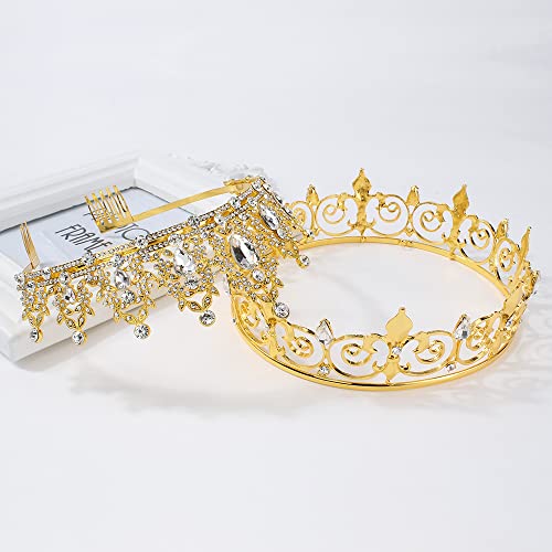 Aoprie King & Queen Artemis Tiara e Crown For Mull Men Men Crystal Hair Acessórios para Prom Casamento Partem de Aniversário