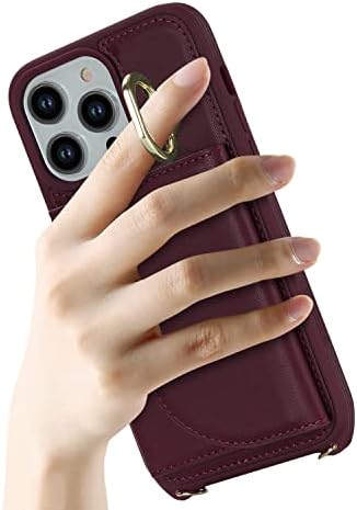 Lipvina iPhone 12 Pro Max/13 Pro Max Case com correia e suporte de cartão, slot para cartão de crédito, kickstand de stand,