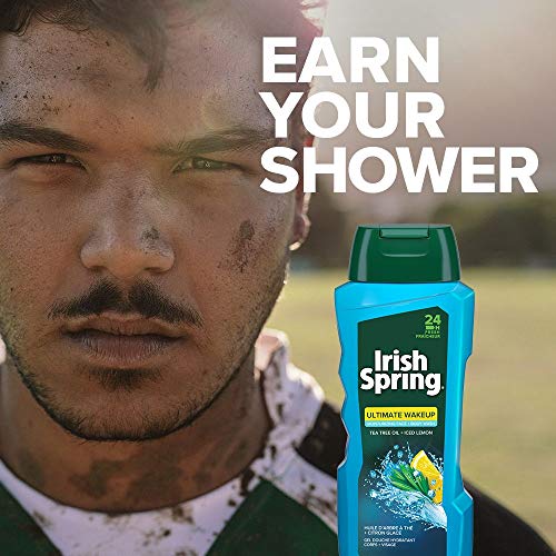 Irlanda Spring Ultimate Wake Up Tea Tree Face & Body Wash for Men, Lavagem hidratante de lavagem corporal As bactérias - 18 onça fluida,