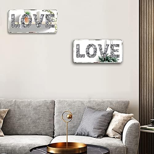 Zolapi, 2 peças, letra de amor espelhada placa placa para decoração de parede, gancho de casaco de diamante esmagado DIY, arte de parede de espelho de vidro prateado para decoração de casa moderna