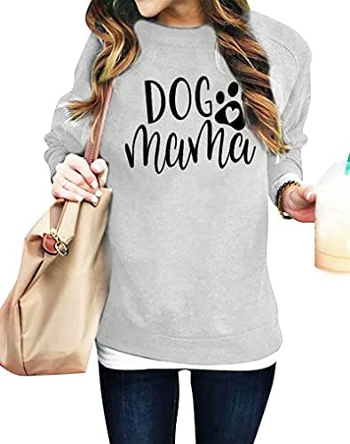 Alltb Dog Mom Sorto Mulheres Cão Mama Pullover de camisa fofo Cão de cachorro Letra de manga longa impressão Tops de camiseta
