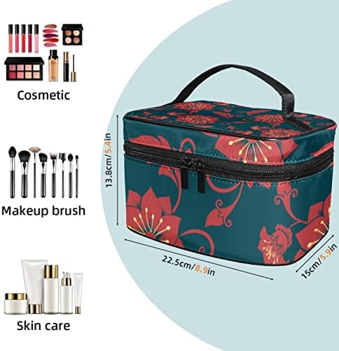 Bolsa de maquiagem do Yoyoamoy para mulheres meninas, bolsa de maquiagem de maquiagem de bolsa de cosméticos grande, porta de viagem, porta -pincel e manipulação de um padrão sem costura de flores retro