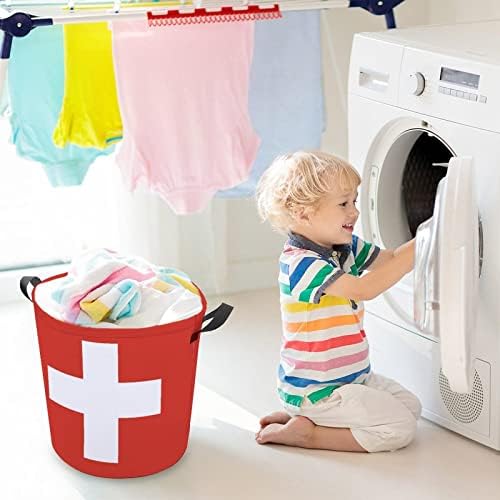 Cestas de lavanderia de bandeira da Suíça com alças de roupas redondas de roupas redondas à prova d'água Hampers Bin Organizador