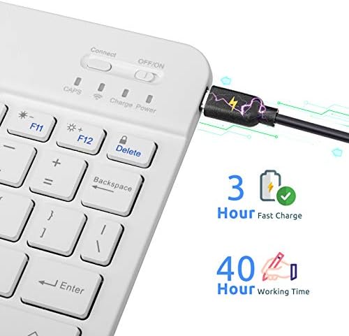 Teclado sem fio Edivia para Fire HD 8 Tablet, teclado bluetooth portátil universal compatível com o teclado Fire Tablet 8 com bateria recarregável, branca