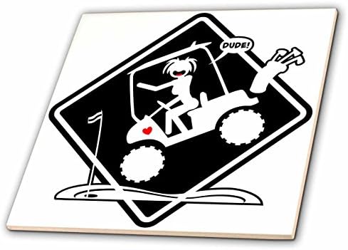 3drose CT_111050_7 Placard de aviso de um buraco de carrinho de golfe em um, dirigido por StickGirl Screamnjenny-Glass Tile, 8 polegadas